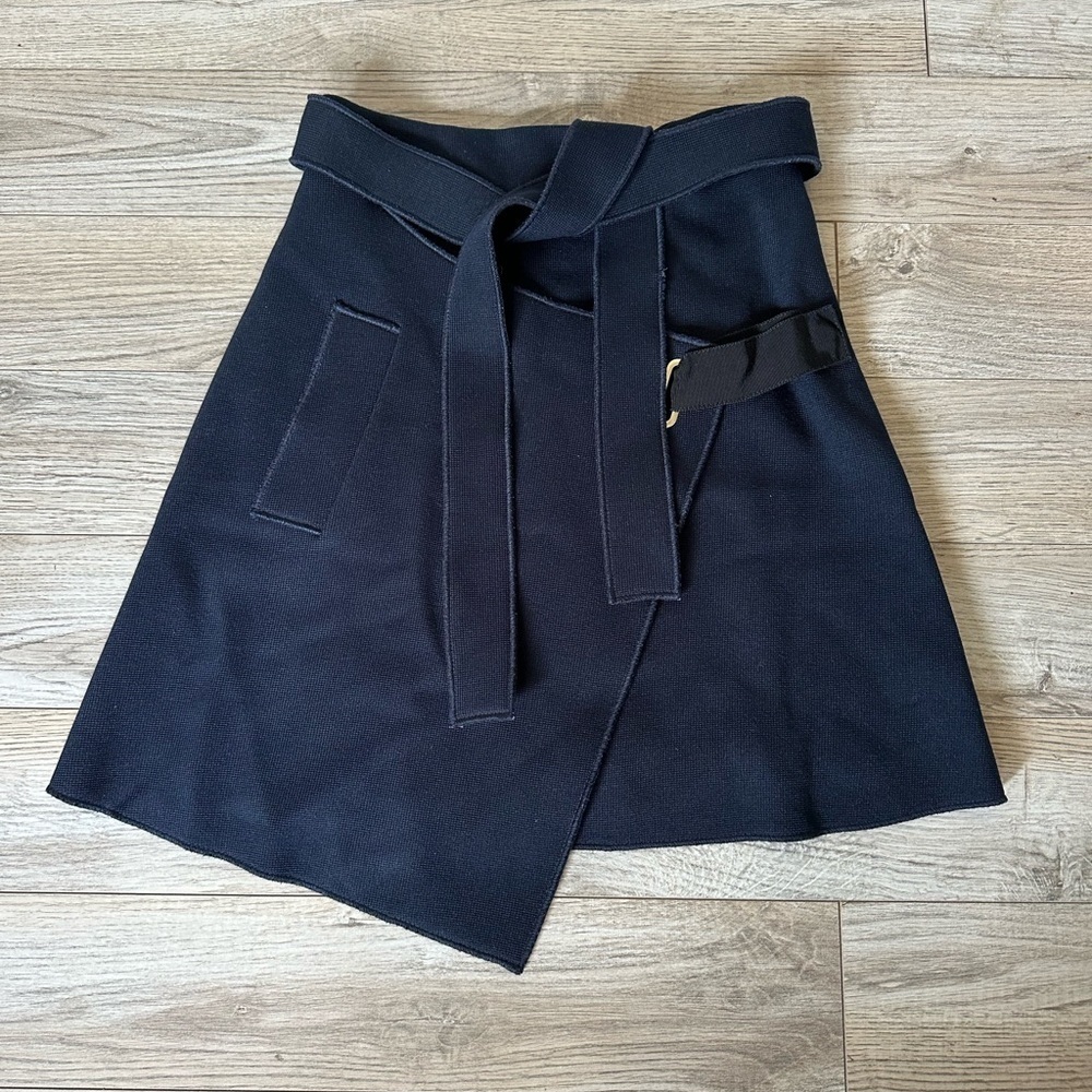 Carven Navy Blue Wrap Over Skirt with attached Belt